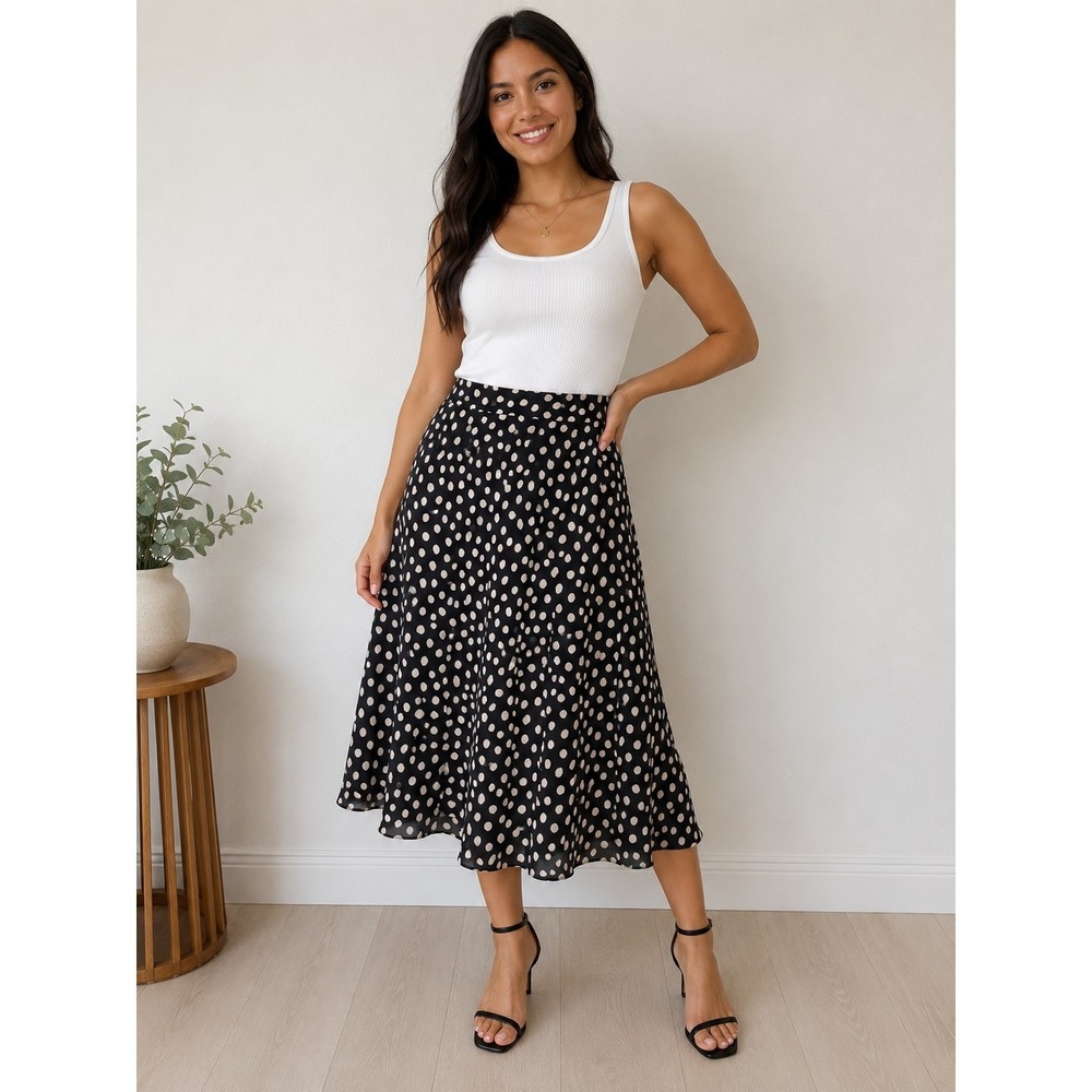 Jones New York Womens A-Line Silk Polka Dot Skirt Midi Size 14 100% Silk
